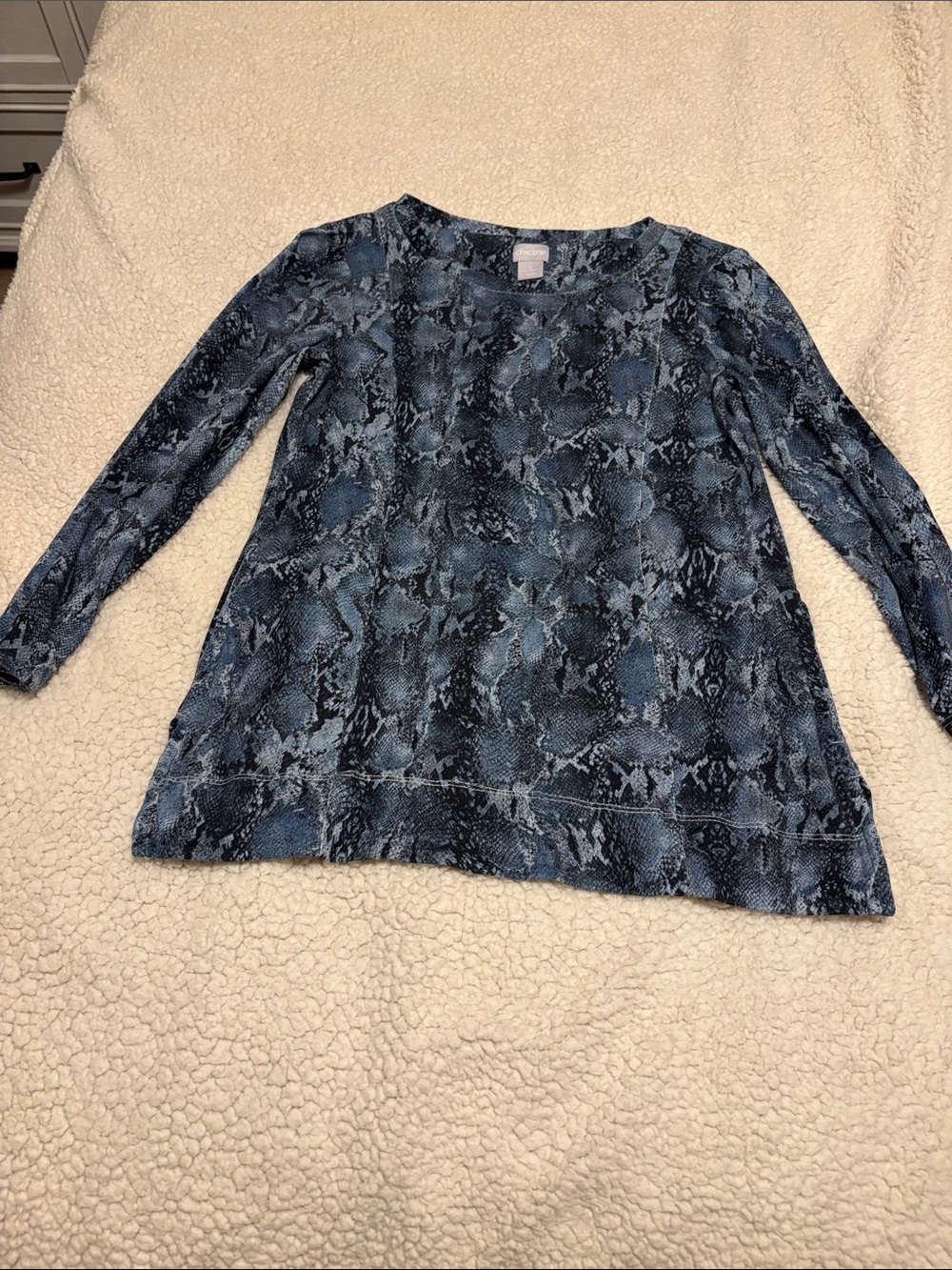 Chico's Blue Snake-Print Long Sleeve Top